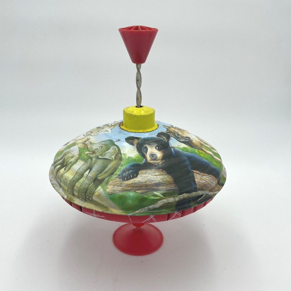 Vintage‎ Animal Tin Metal Standing Spinning Top Toy  Retro Decor Collectible